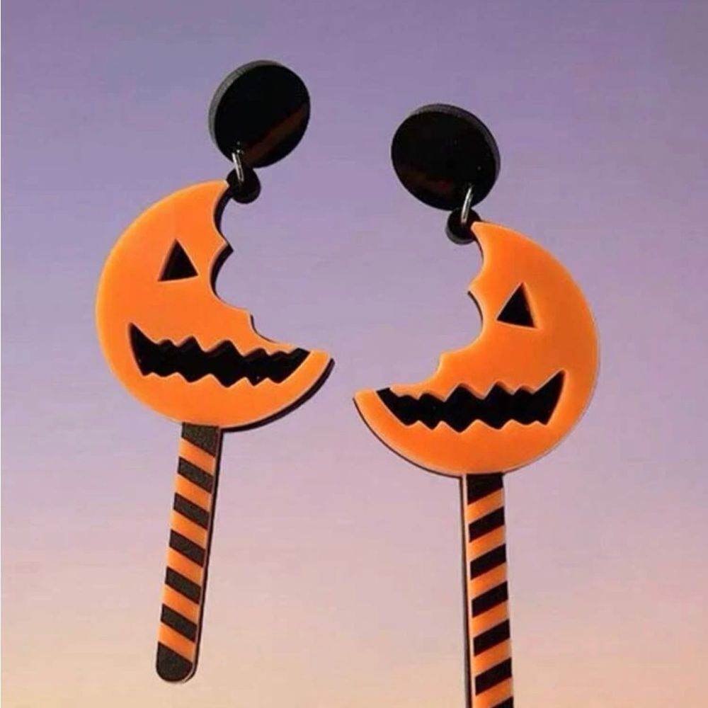 Trick Or Treat Earrings, Candy pumpkin sucker, Lightweight, Goth,Hallowe…